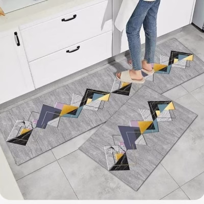 Grey Abstract Design 2pcs Kitchen Mats