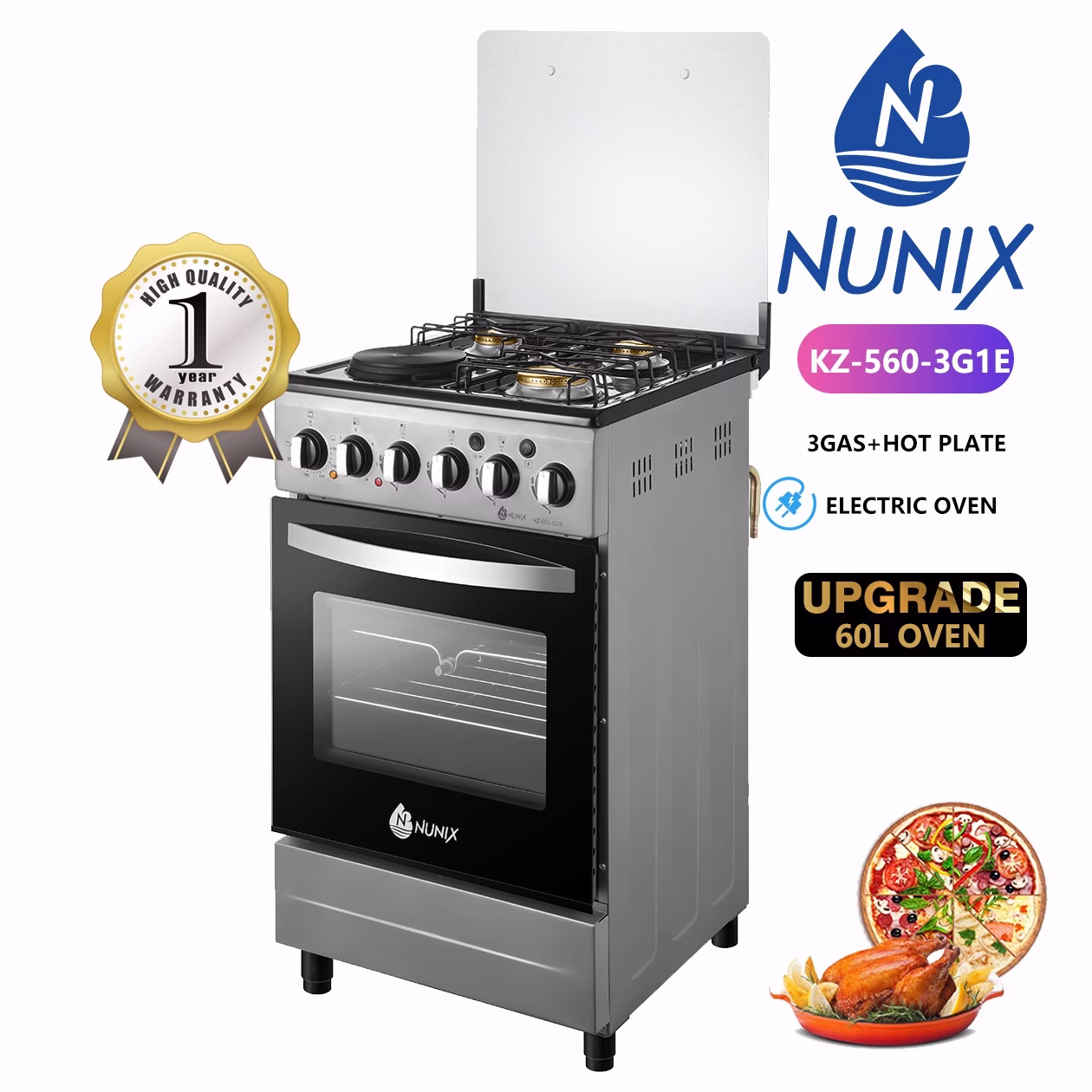 Nunix KZ-560 50X55 3~Gas & 1~Electric Gas Cooker