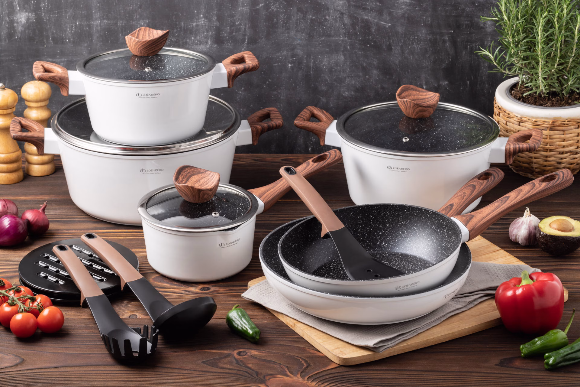 Edenberg EB5622 White 15pcs Cookware Set - Image 3