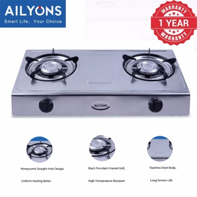 Ailyons Stainless-steel Tabletop 2 Burner Gas Cookers