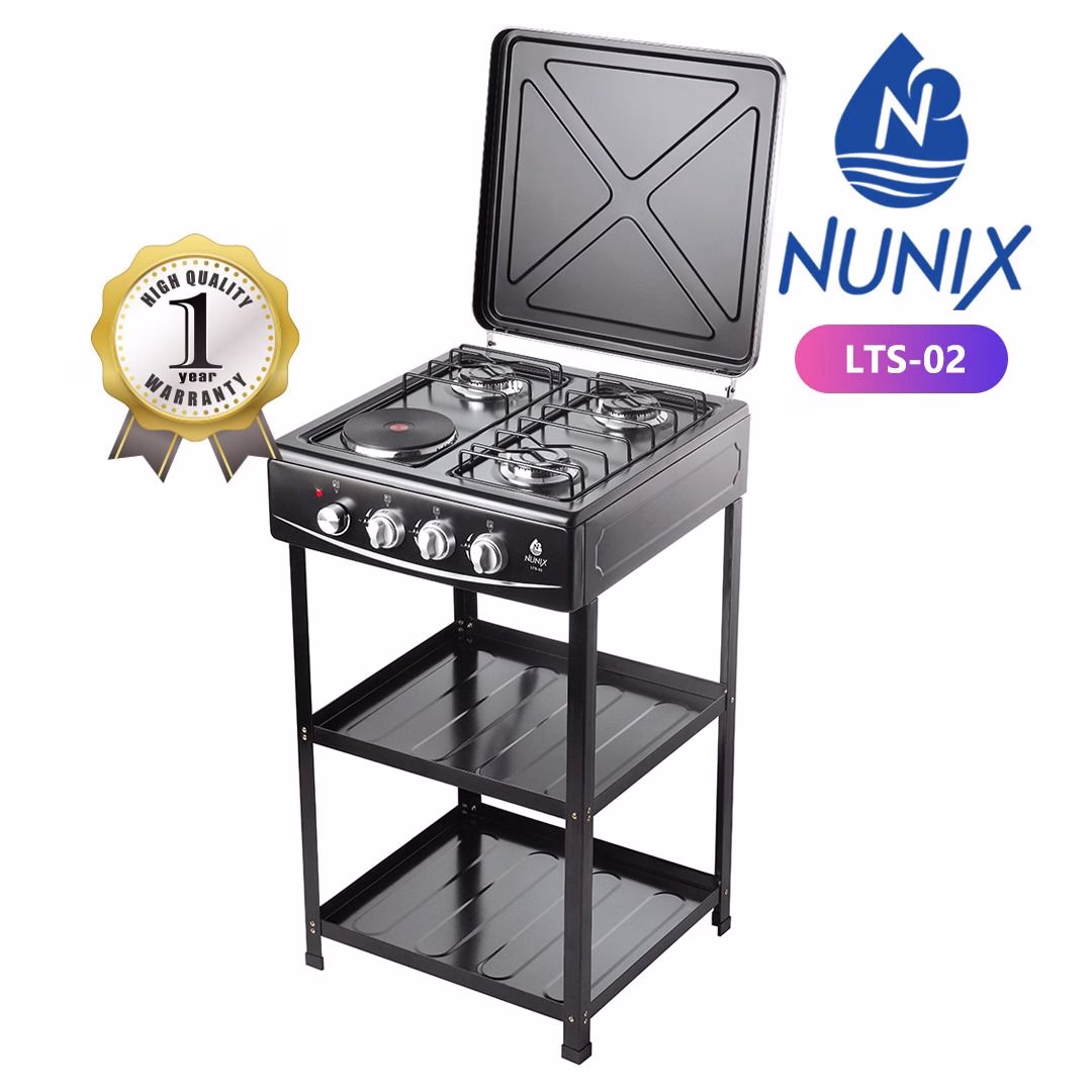 Nunix LTS-02 3-Gas+1-Electric Stand cooker with Storage shelves