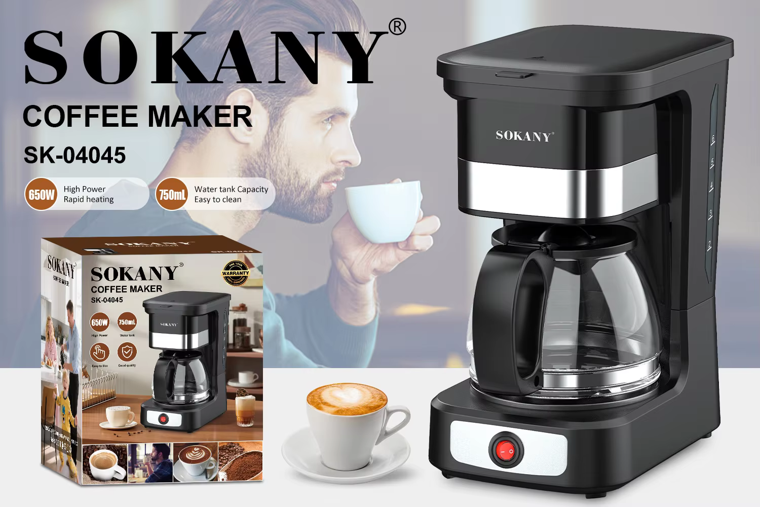 Sokany SK04045 750ml Coffee Maker - Image 3