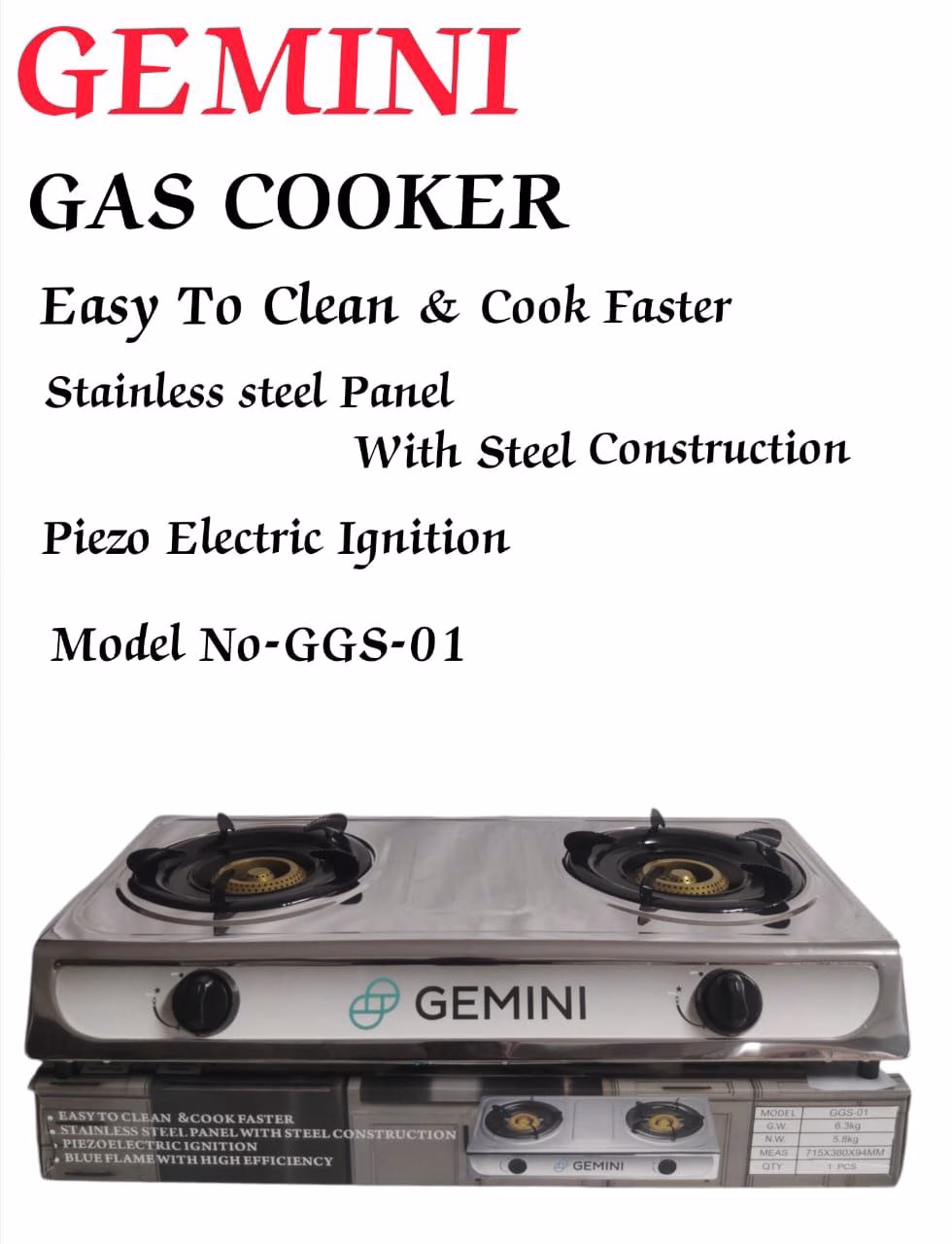 Gemini GGS-01 Stainless steel Tabletop 2-Burner cooker