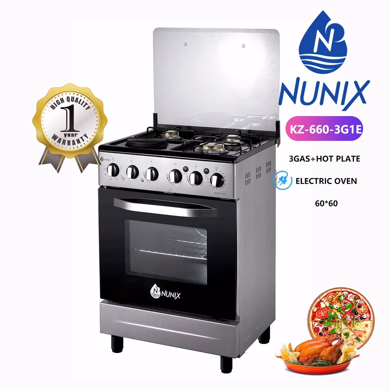 Nunix KZ660 60x60 3-Gas+1-Electric Gas cooker