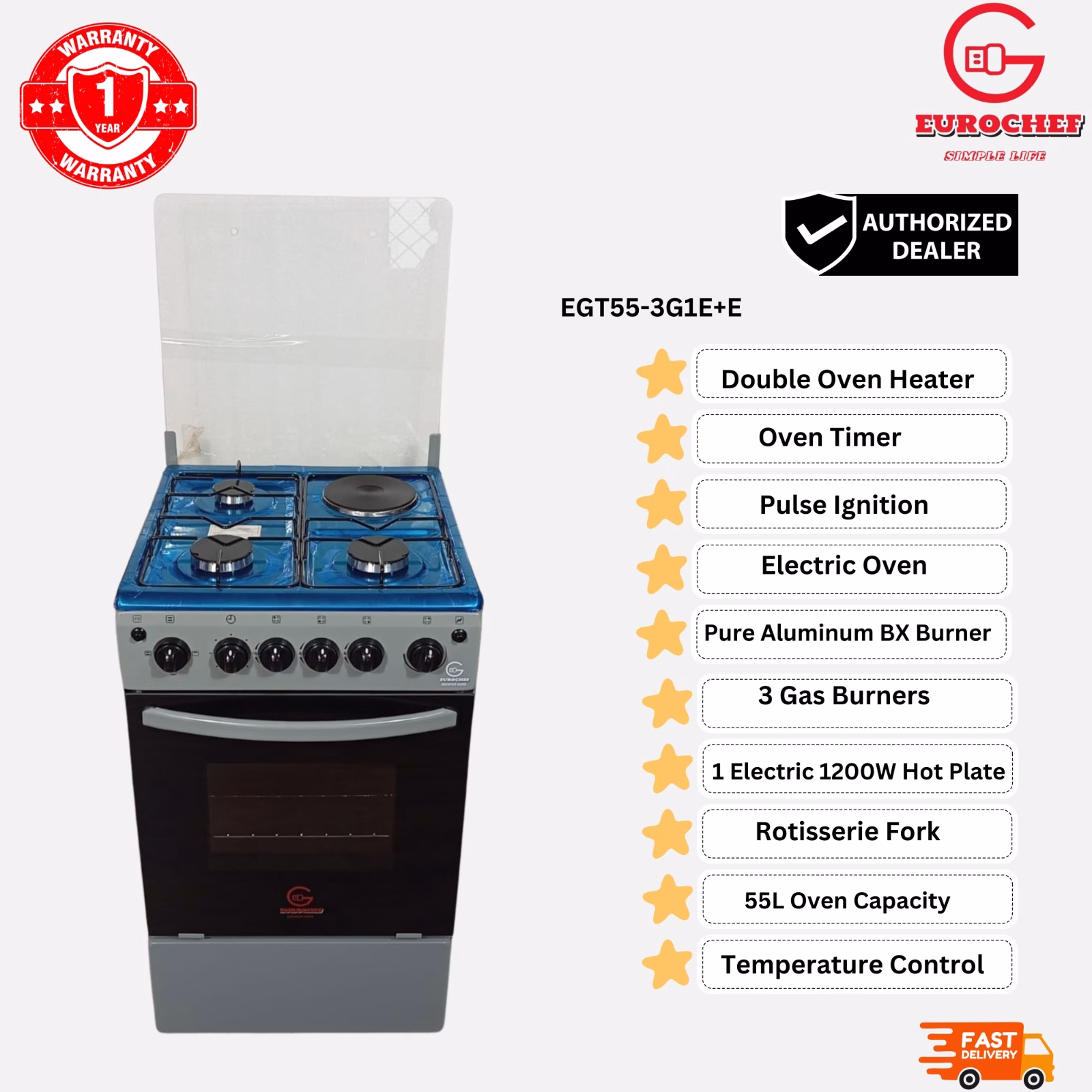 Eurochef EGT55 50x55 3+1 Standing Cooker