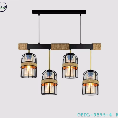 Glolit 9855-4 BK 4-in-1 Hemp Rope Pendant Lights