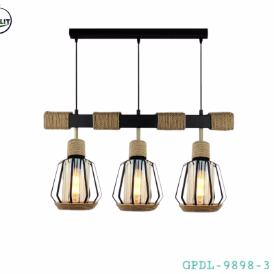 Glolit 9898-3 BK 3-in-1 Hemp Rope Pendant Lights