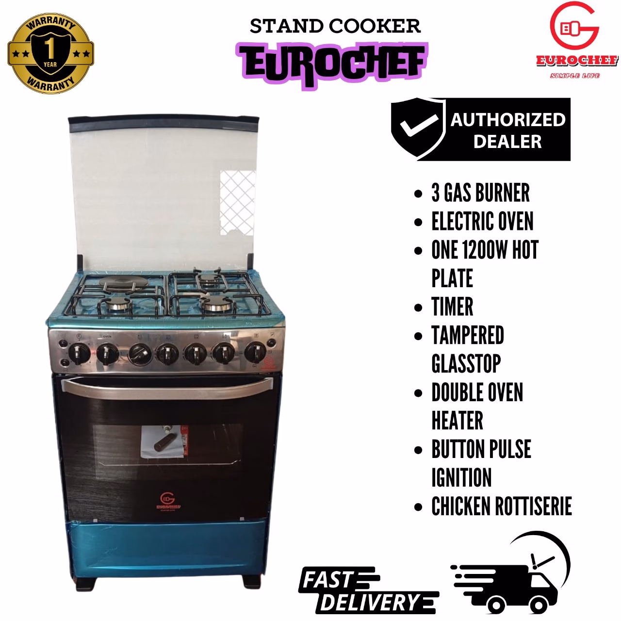 Eurochef EGT65 60×65 3+1 Standing Cooker
