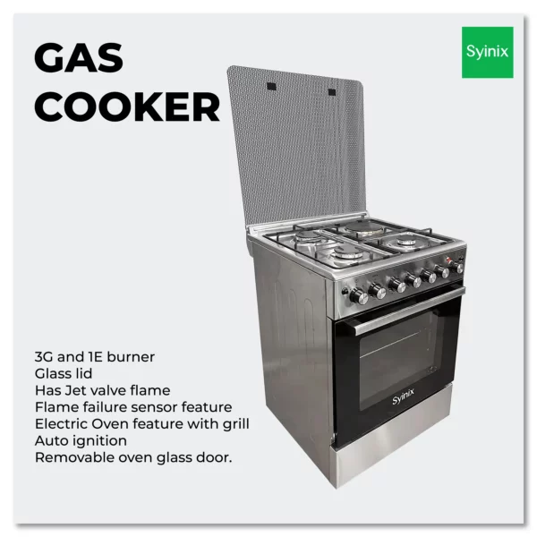 Syinix INOX 60X60 3~Gas+1~Electric Gas cookers - Image 2