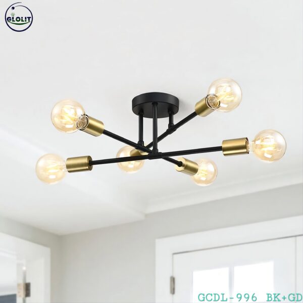 Glolit GCDL 5-Arm Black & Gold Chandeliers - Image 3