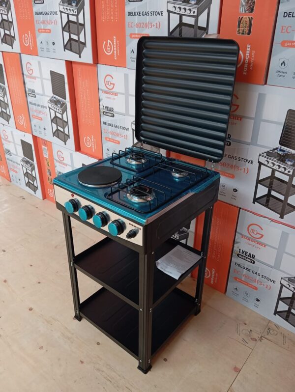 Eurochef EC6024 3-Gas+1-Electric Stand cooker with Storage shelves - Image 2