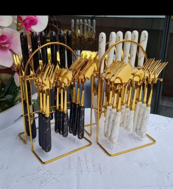 Gold Marble 24Pcs Cutlery sets - Image 2