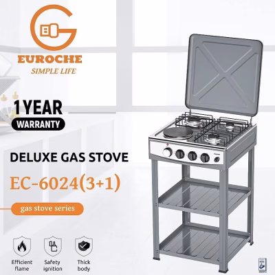 Eurochef EC6024 3-Gas+1-Electric Stand cooker with Storage shelves