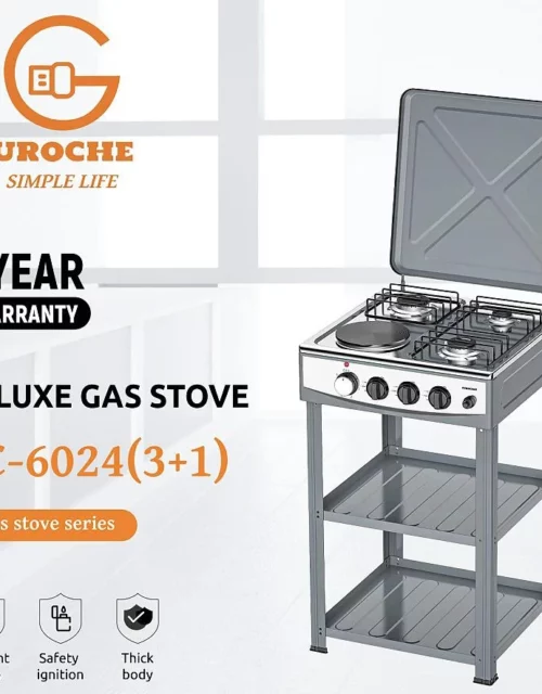 Eurochef EC6024 3-Gas+1-Electric Stand cooker with Storage shelves