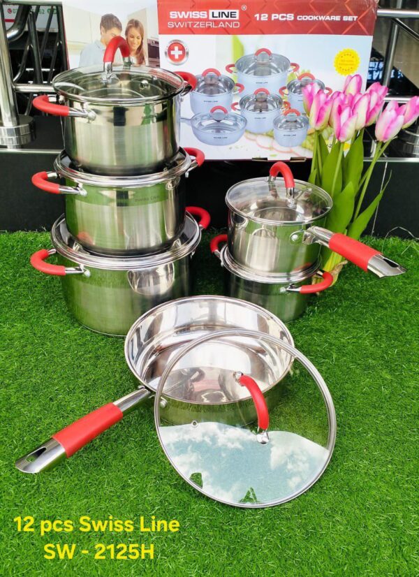 Signature SW-2125H 12pc Swiss Line Stainless Steel Cookware Set with Glass Lid