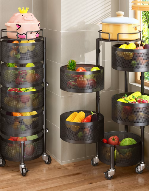 Modern 5 Tier Fruit Rack With Castor Wheels
