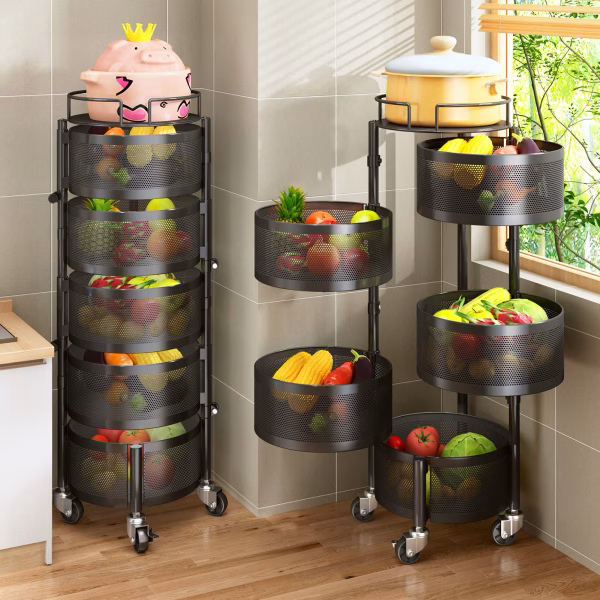 Modern 5 Tier Fruit Rack With Castor Wheels