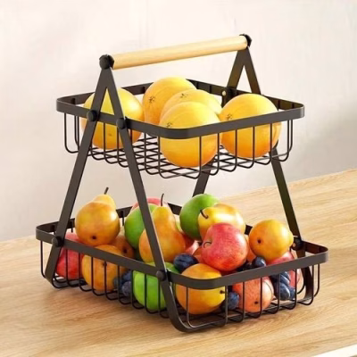2 Layer Metallic Fruit Basket