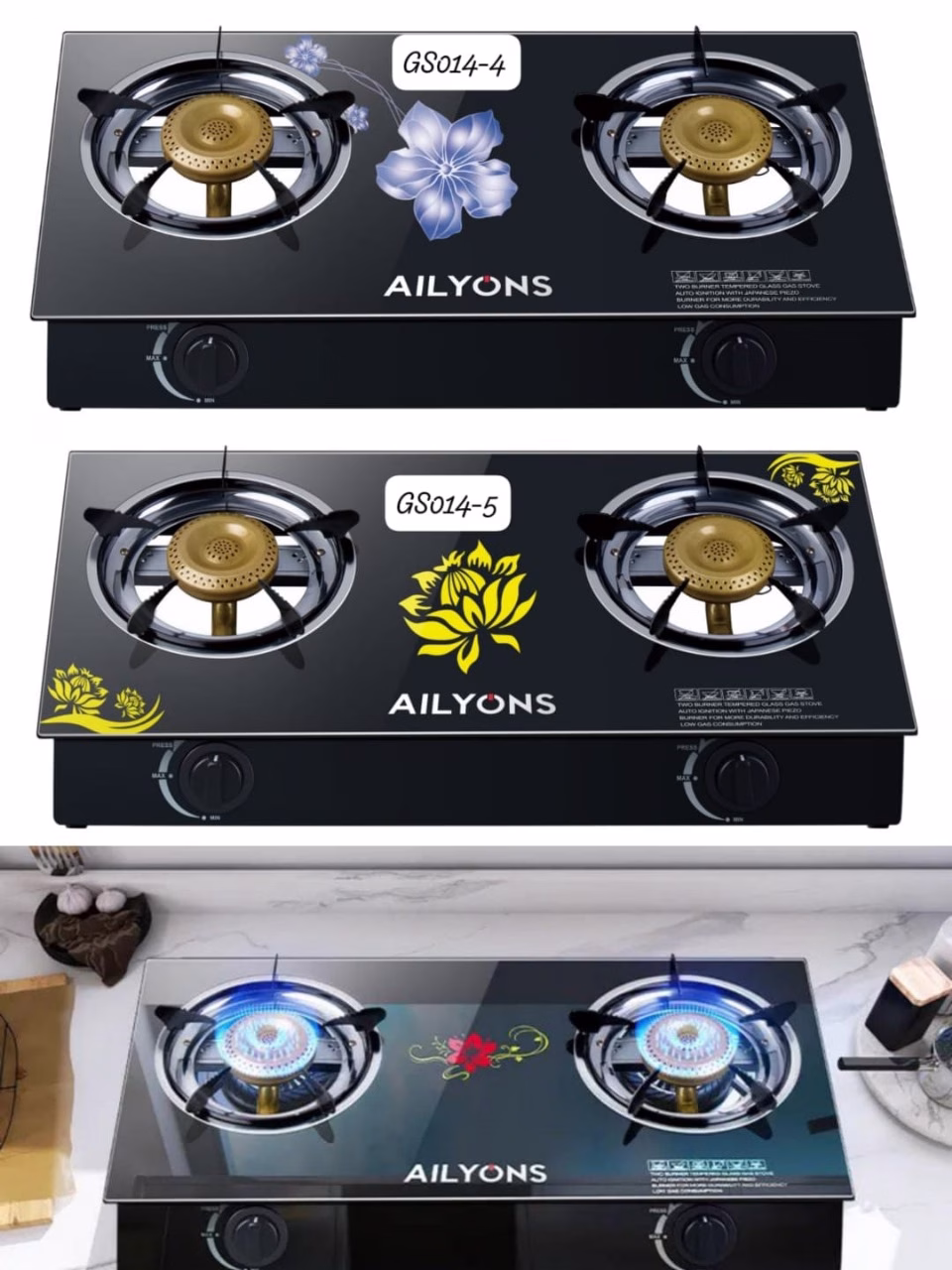 Ailyons GS-014 Series Glass Tabletop Gas Cookers