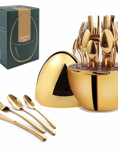 36pc Gold Executive Egg-Shaped Cutlery Set