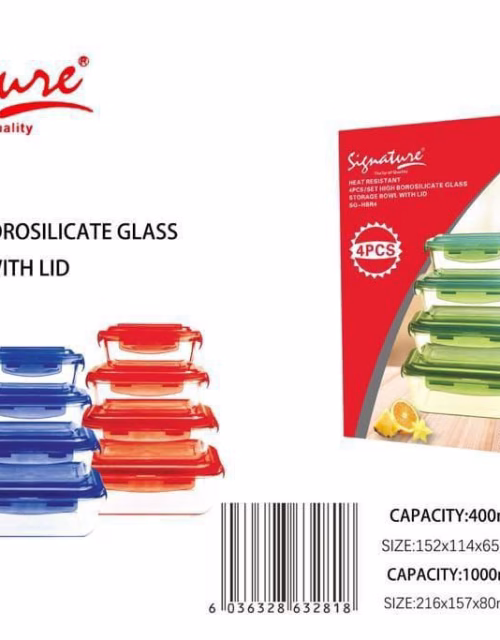 Signature 4Psc Glass Borosilicate Storage Containers