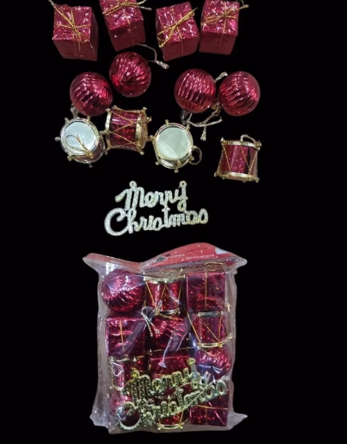 13psc Red Christmas Tree Drums and Balls Set