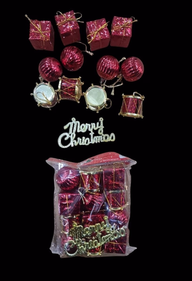 13psc Red Christmas Tree Drums and Balls Set