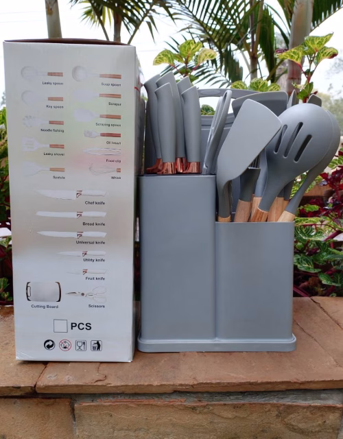 Grey Silicon 19pcs Kitchenware Cooking Spoon Set