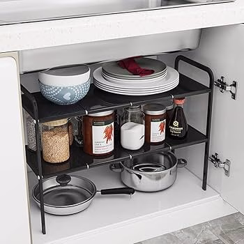 Under The Sink 2 Tier Carbon-Steel Rack