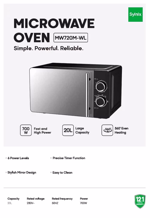Syinix MW720M-KE 20L Manual Microwave - Image 2