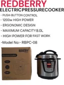 Redberry RBPC-08 8L  Electric Pressure Cooker