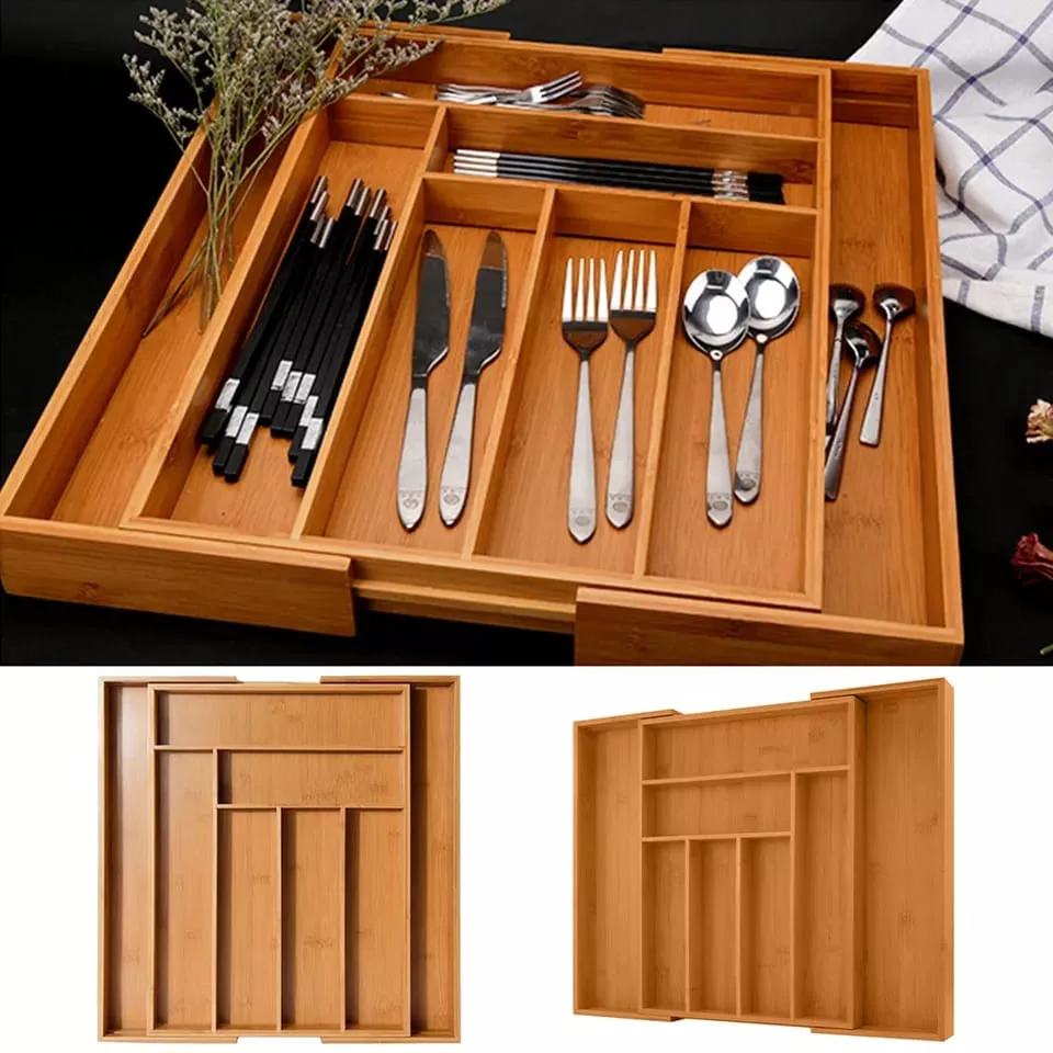 42×50cm Bamboo Cutlery Drawer Organizer