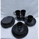 24Pcs Black Leaf Ceramic Dinner Set