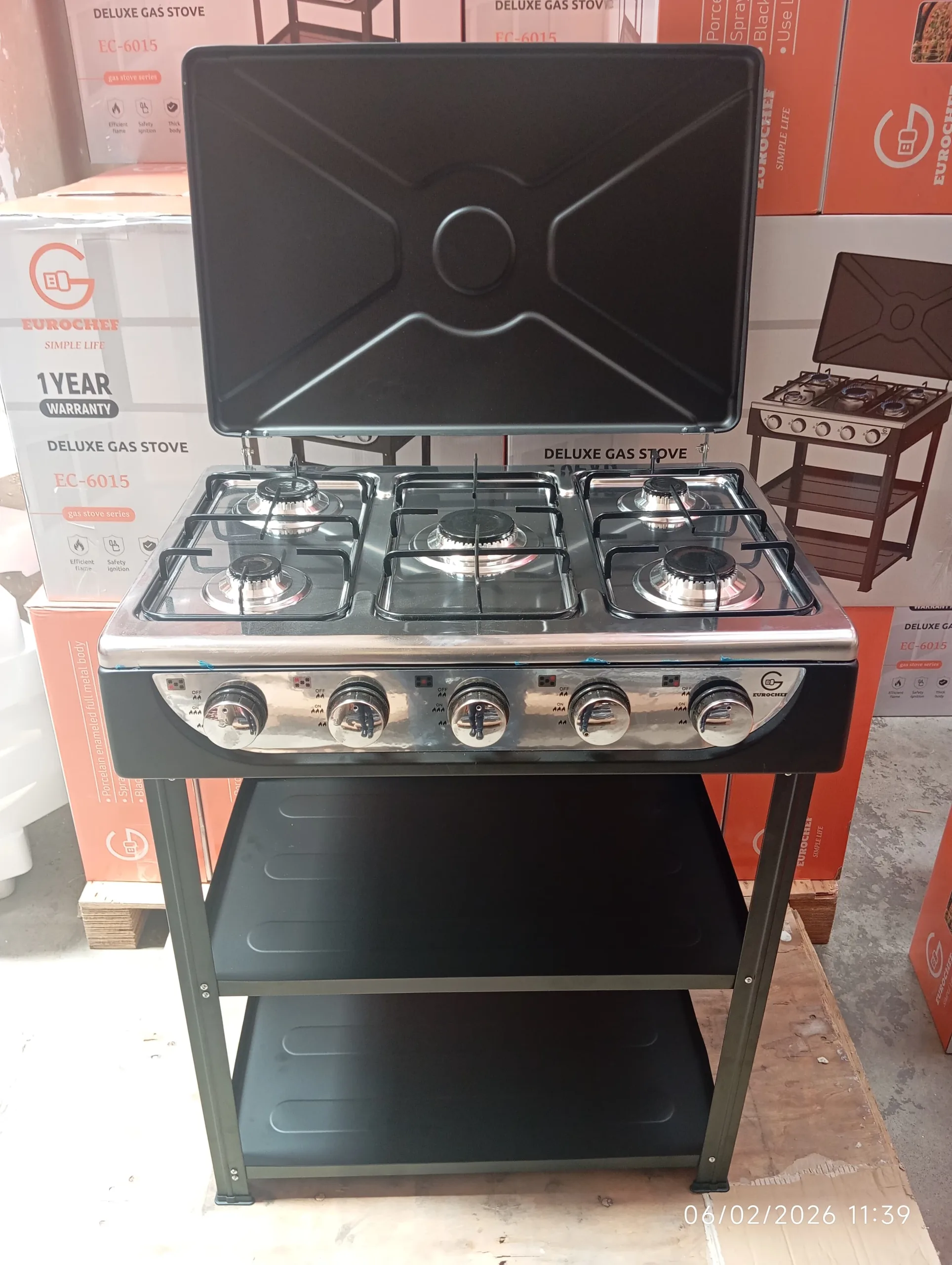 Eurochef 5 Burner Standing Cooker With Shelves