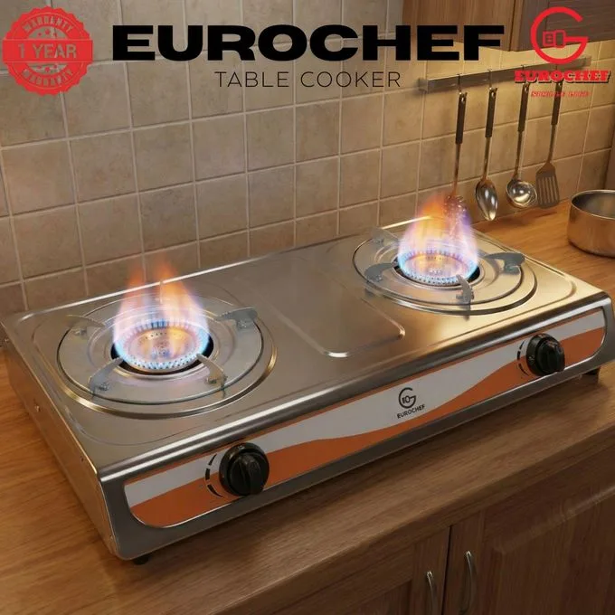 Eurochef 2-Burner Stainless Steel Tabletop Gas Cooker